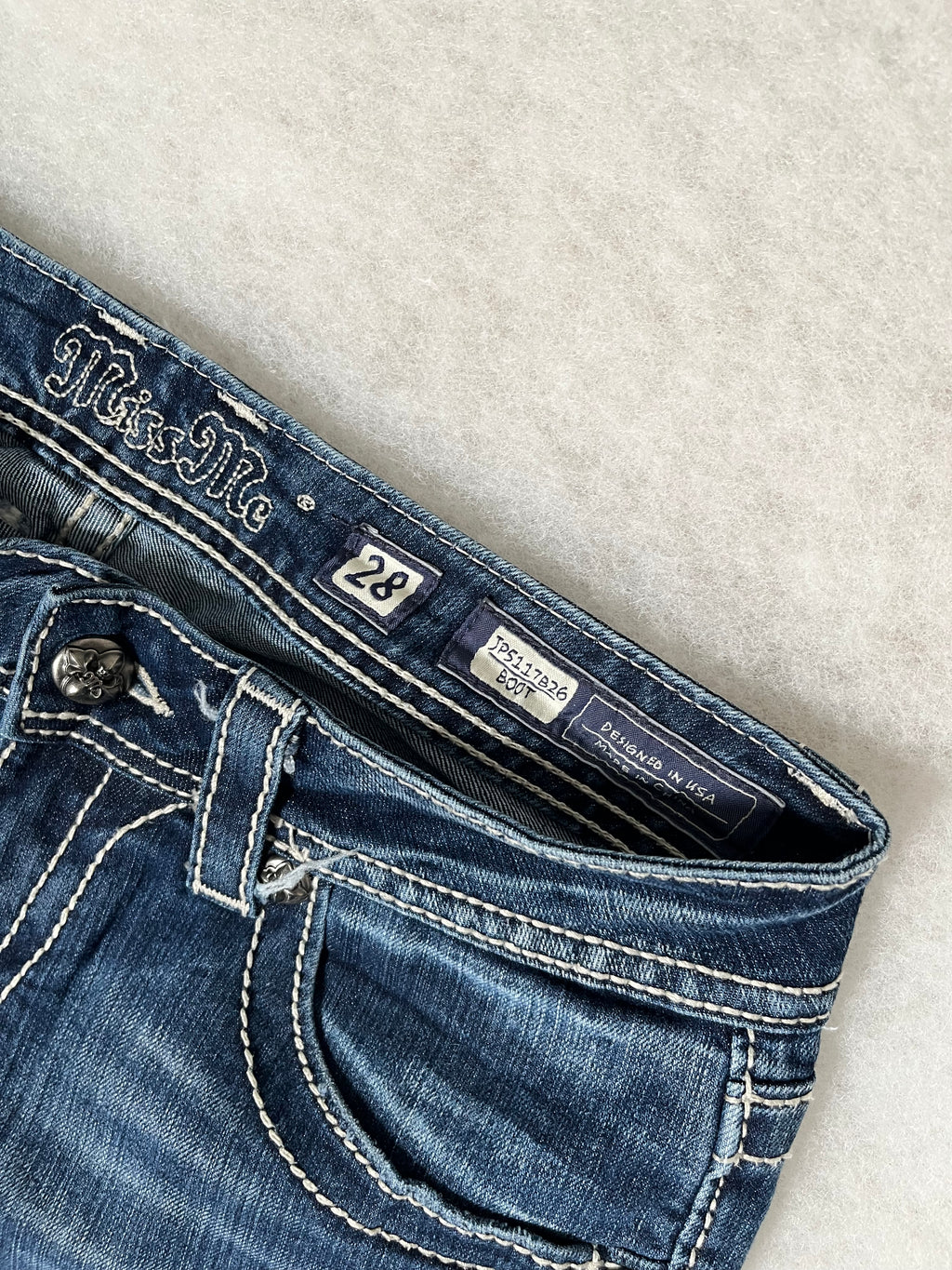 Miss Me Boot Cut Low Waist Jeans 28