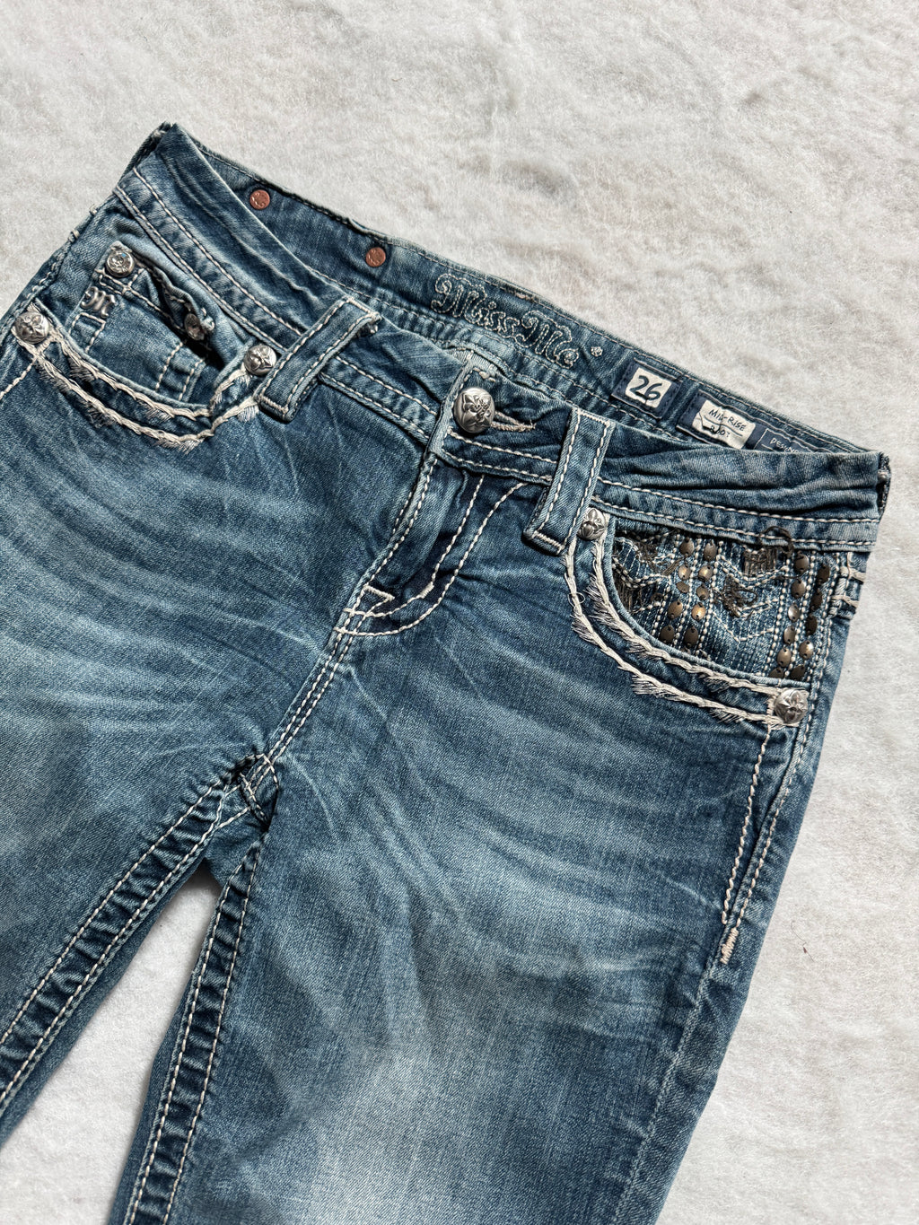 Miss Me Boot Cut Low Waist Jeans 26