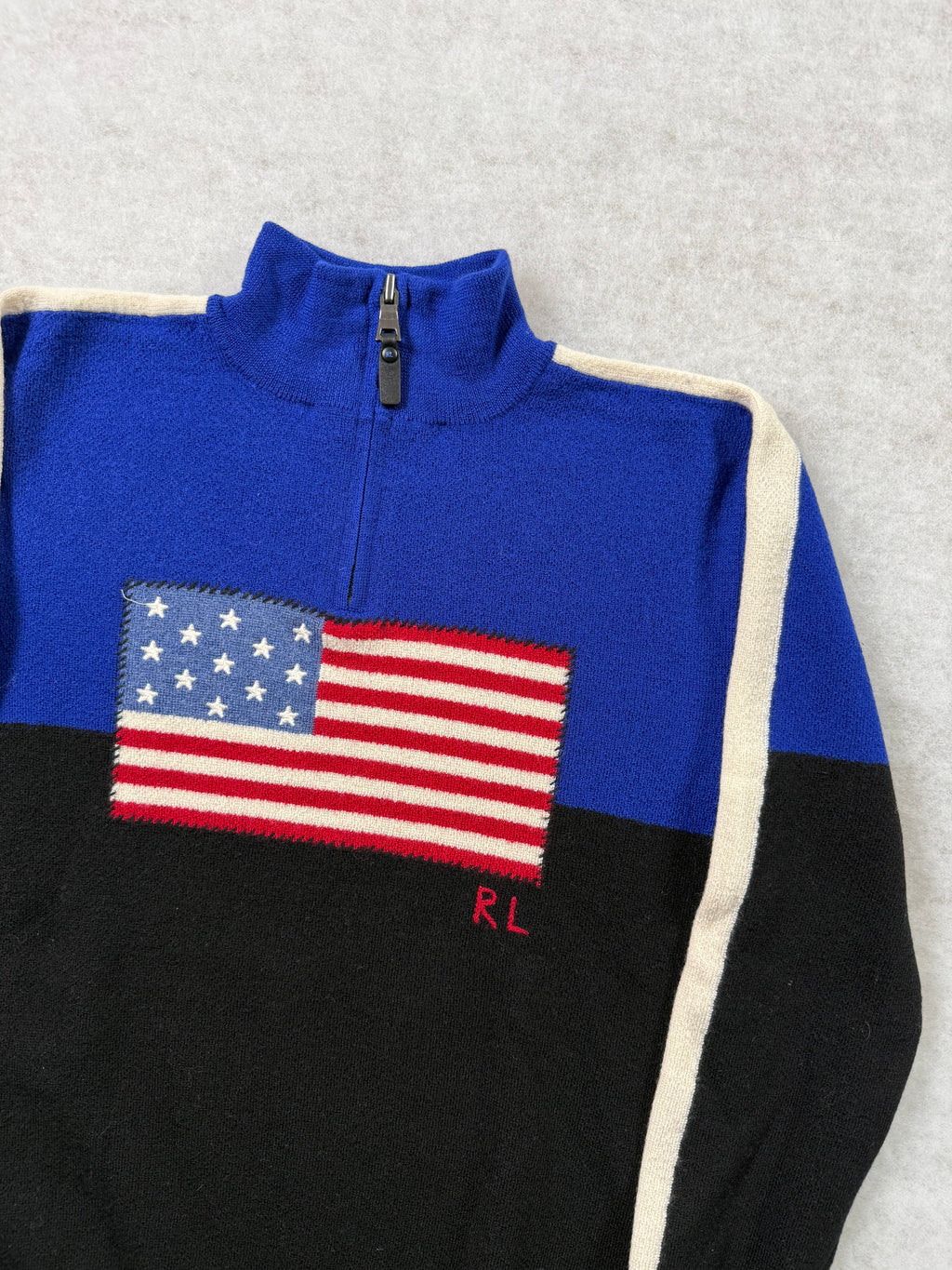 Ralph Lauren Half Zip Strickpullover mit USA Flagge