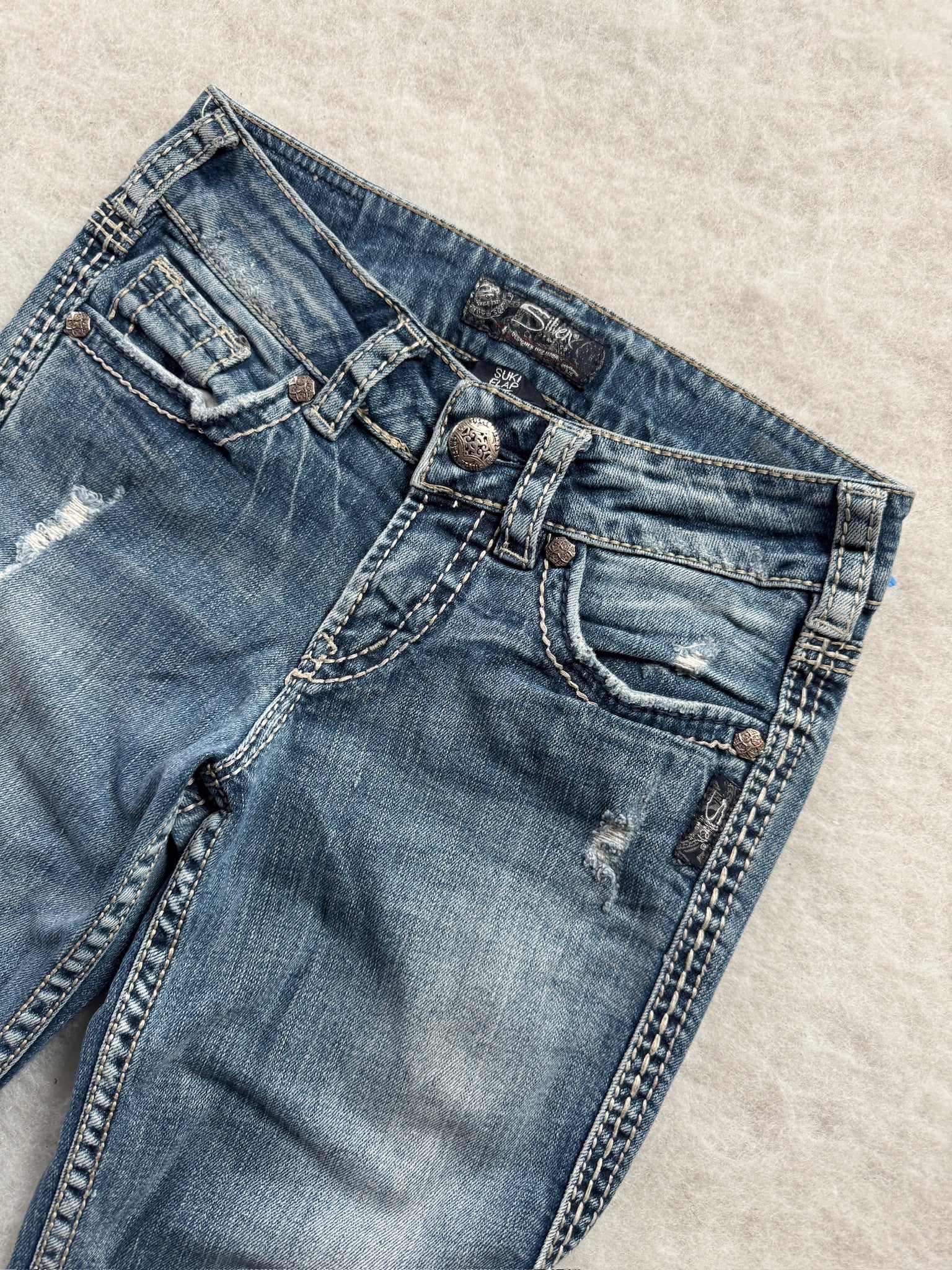 Silver Boot Cut Low Waist Jeans