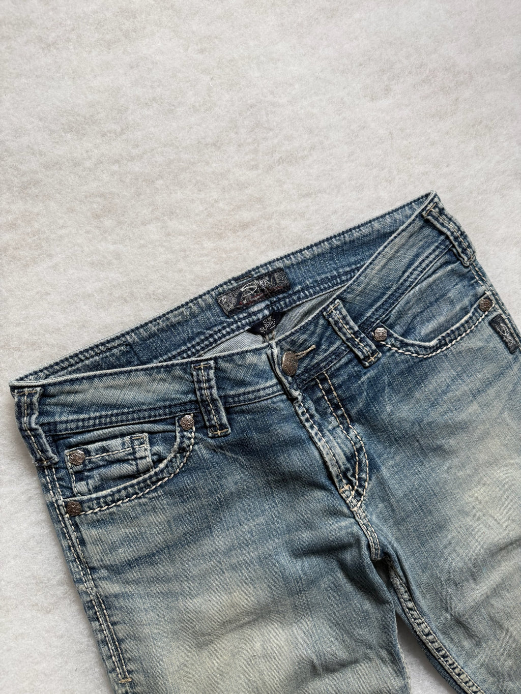 Silver Boot Cut Low Waist Jeans