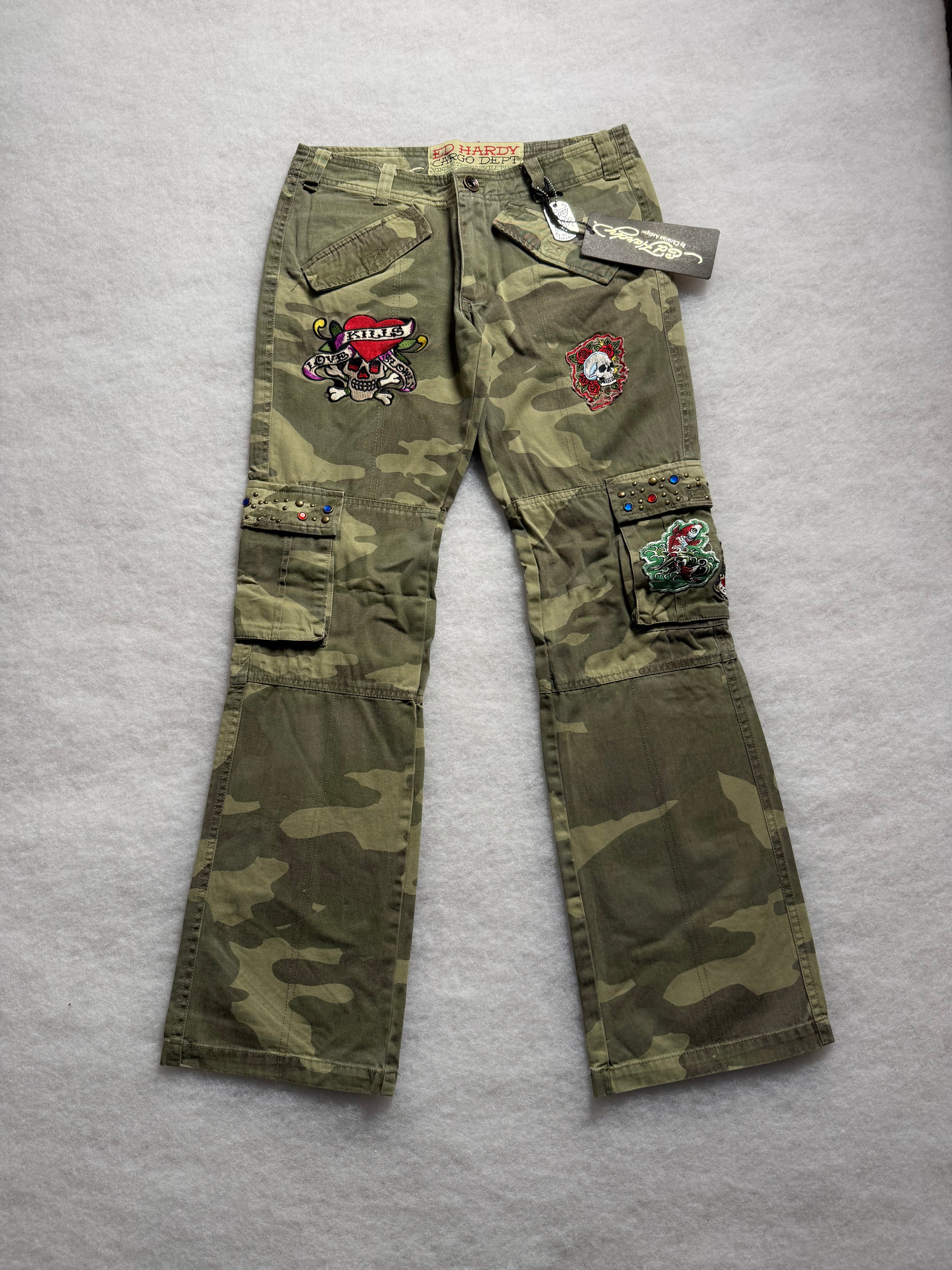 Ed Hardy Boot Cut Camo Cargo Pants 30