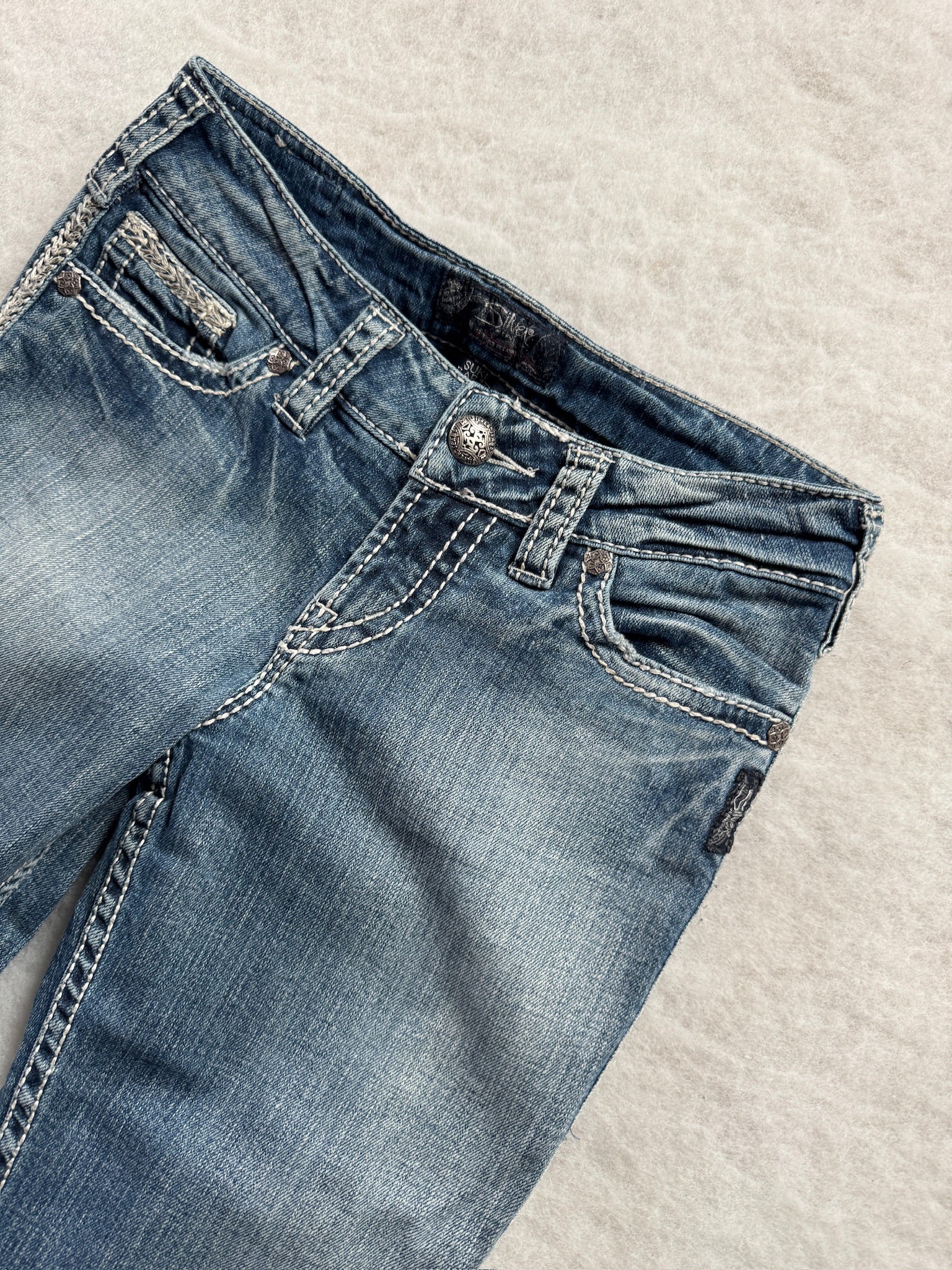 Silver Boot Cut Low Waist Jeans