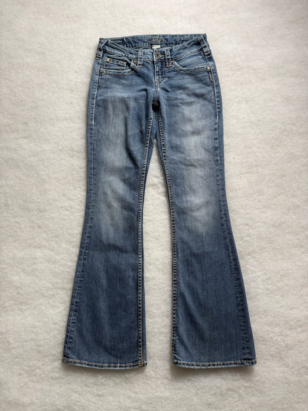 Silver Boot Cut Low Waist Jeans 25