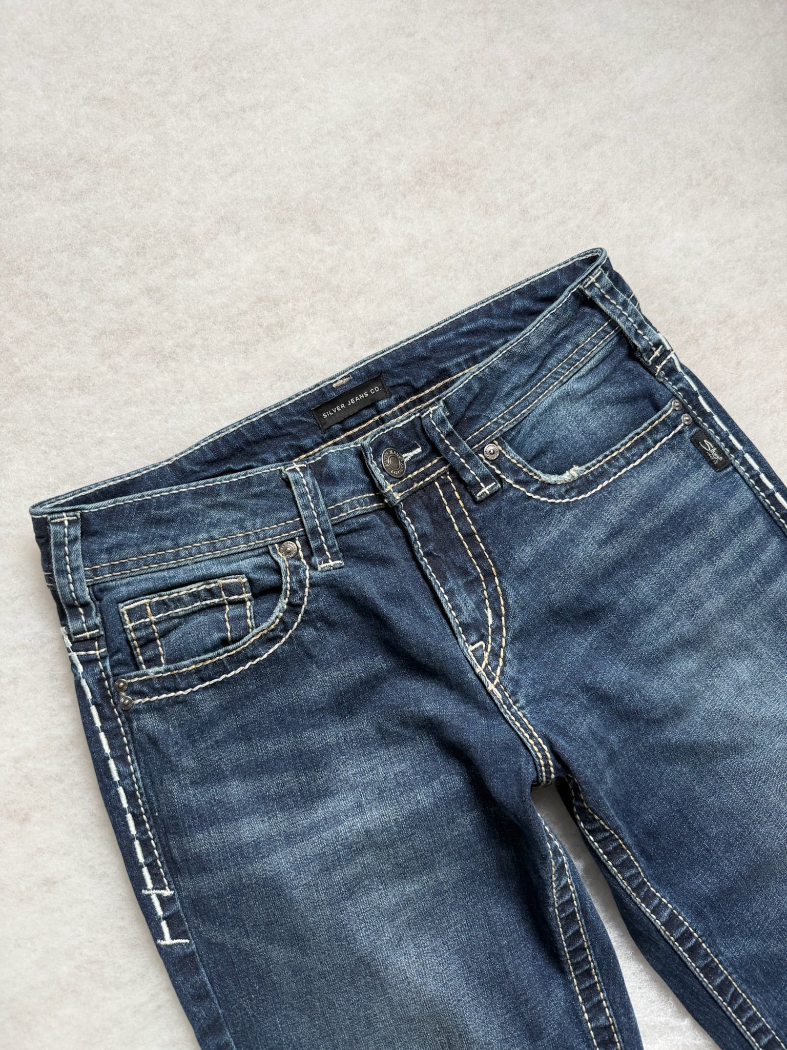 Silver Boot Cut Low Waist Jeans 28