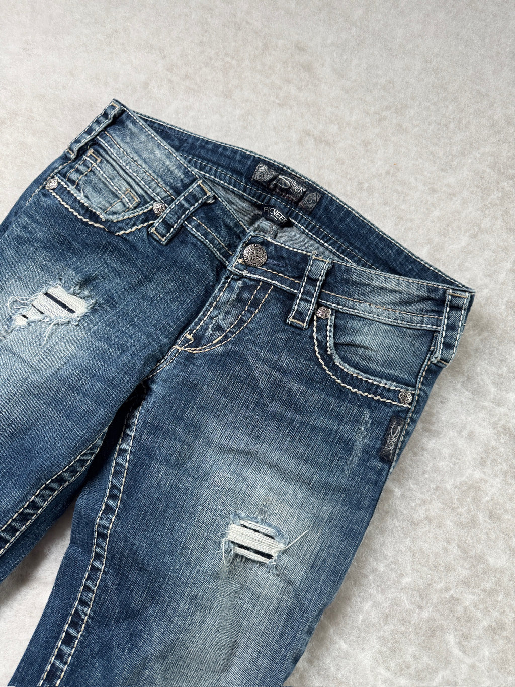 Silver Boot Cut Low Waist Jeans
