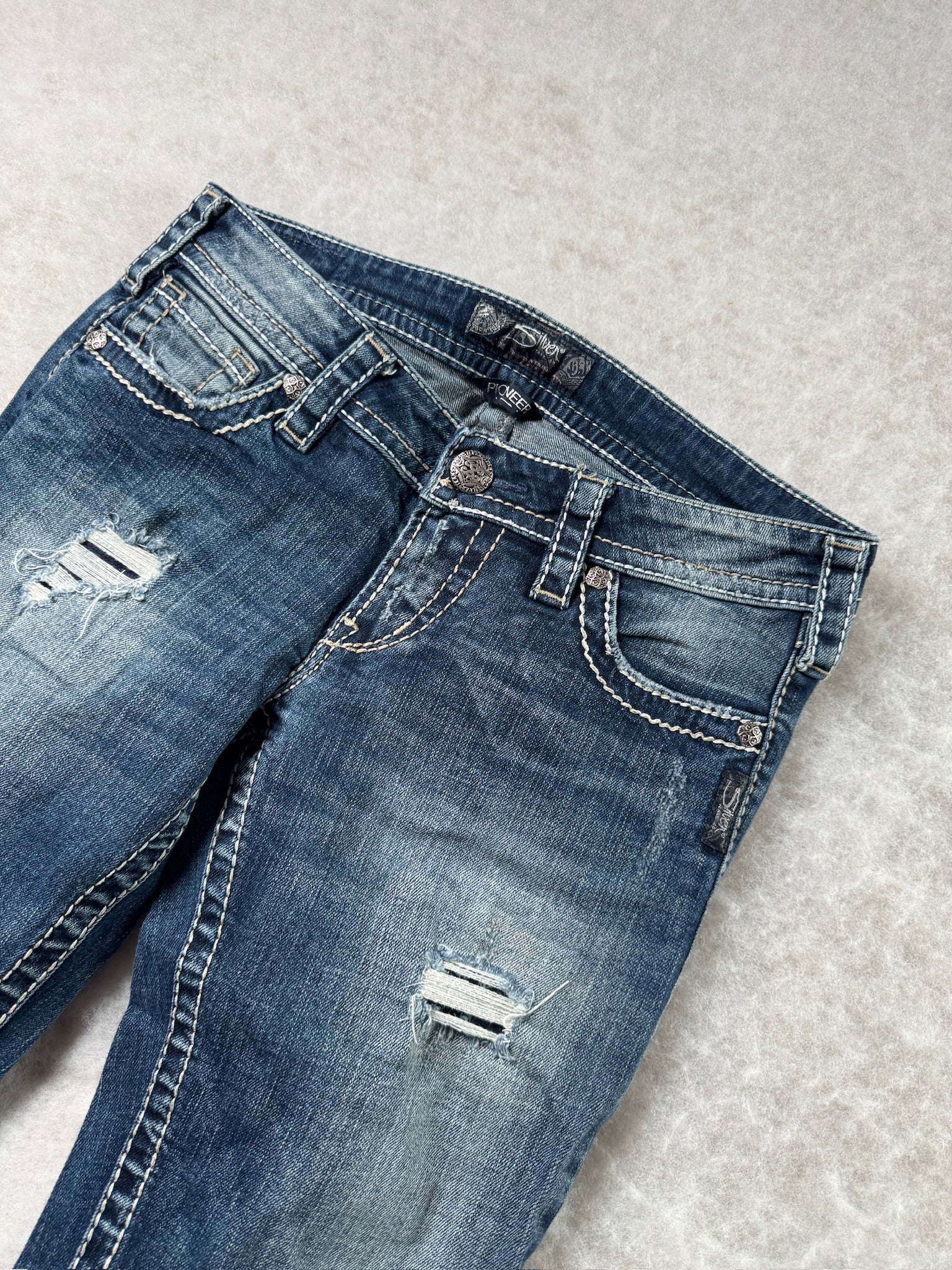 Silver Boot Cut Low Waist Jeans