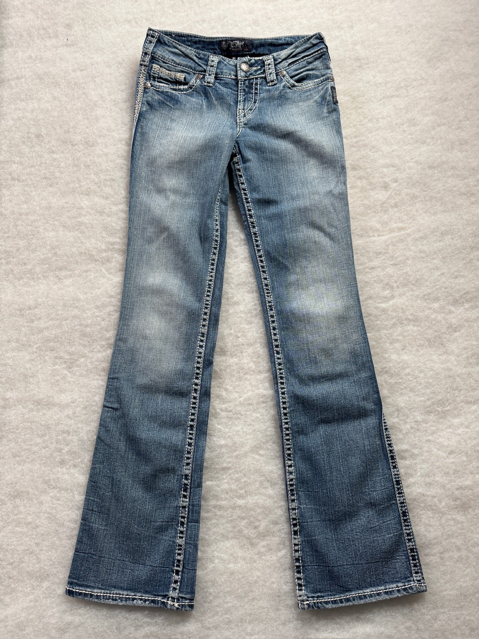 Silver Boot Cut Low Waist Jeans