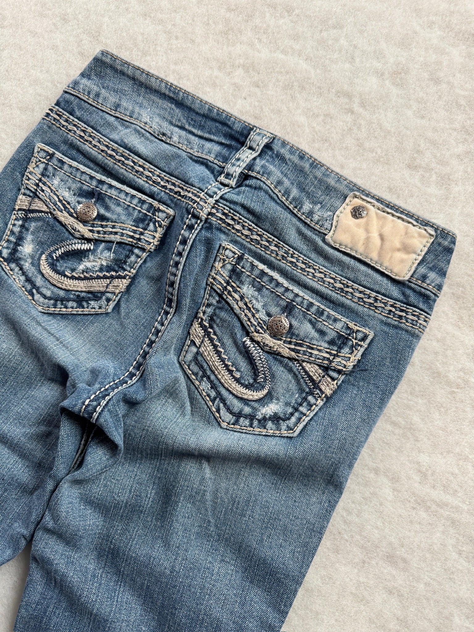 Silver Boot Cut Low Waist Jeans