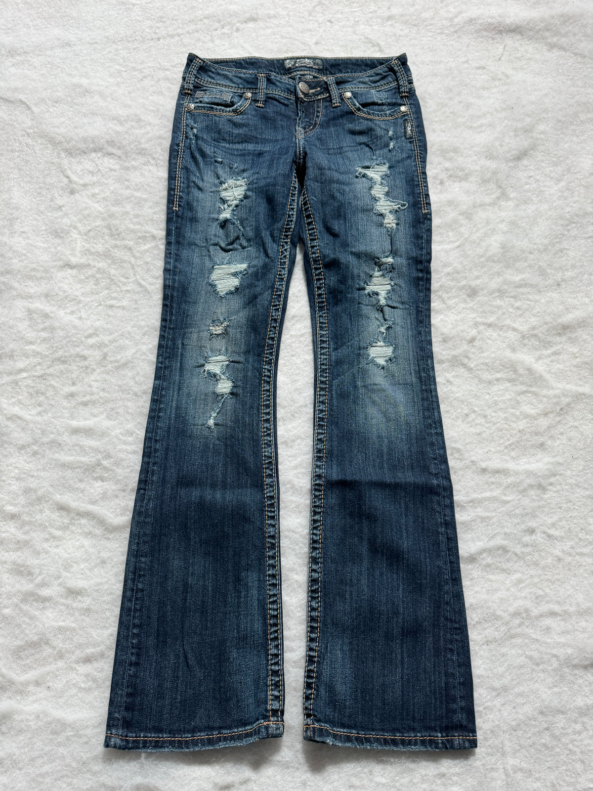 Silver Boot Cut Low Waist Jeans